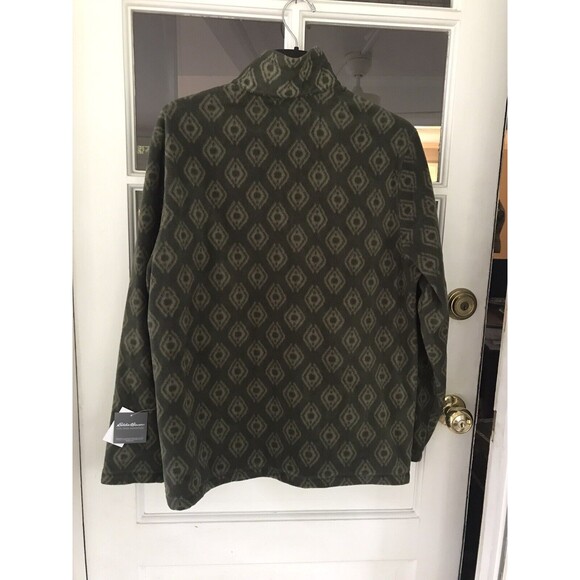 Eddie Bauer 1/4 Button Pullover SZ Large Green Fleece Hiking Outdoors New Men's - Picture 2 of 7